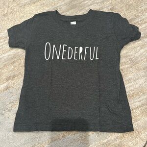American Apparel dark grey tshirt. Says “ONEderful”  worn once. 12-18 months